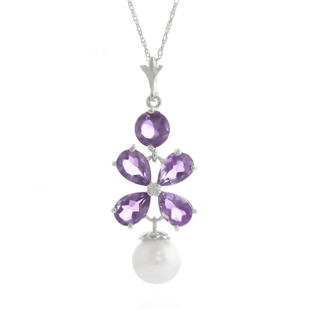 14K. SOLID GOLD NECKLACE WITH AMETHYST & PEARL